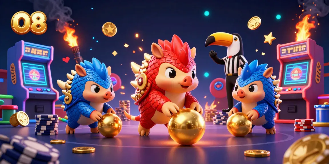 O8 pangolins roll into golden balls in a vibrant casino showdown with poker chips.