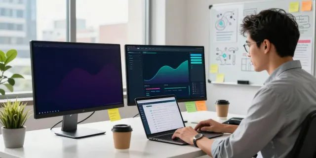 Digital marketer optimizing for instant indexing in a vibrant workspace.