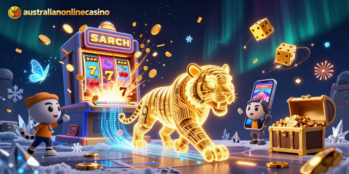 Experience the thrill of winning at australianonlinecasino with vibrant casino scenes filled with slot machines and lively characters.