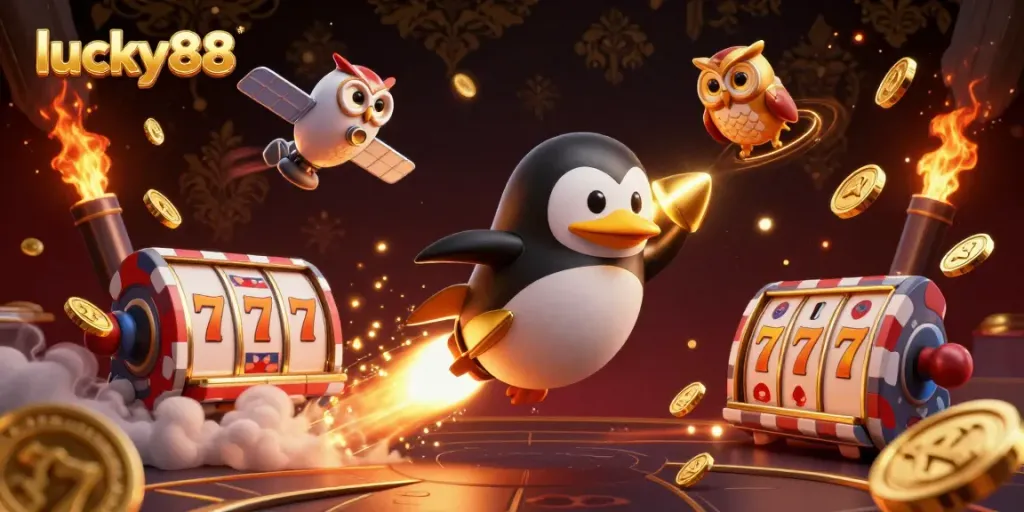Win big at lucky88 with an exciting 3D casino-themed illustration showcasing dynamic gaming elements.