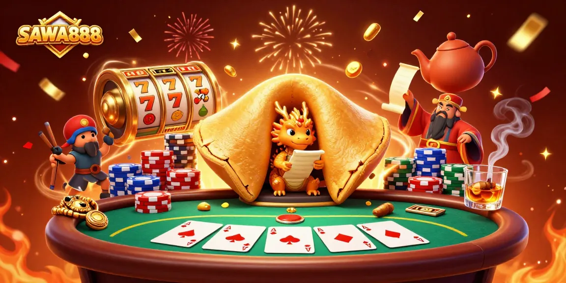 SAWA888 showcases players enjoying dynamic gambling action, merging traditional elements with slots.