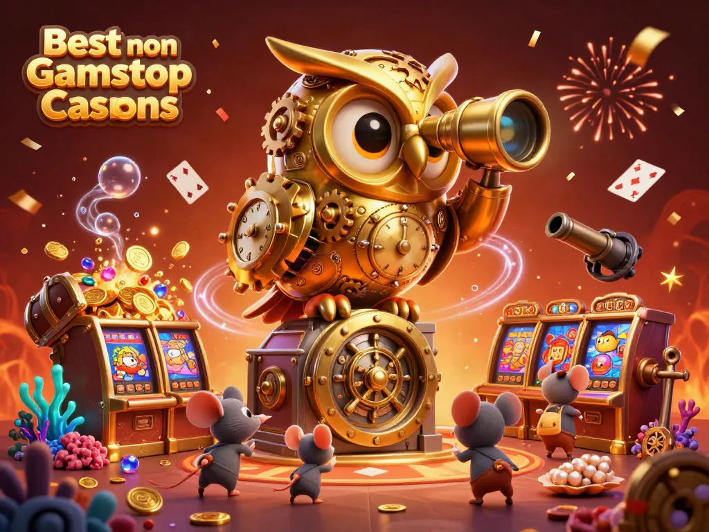 Experience the excitement of the Best non Gamstop Casinos with a vibrant animated casino scene filled with characters.