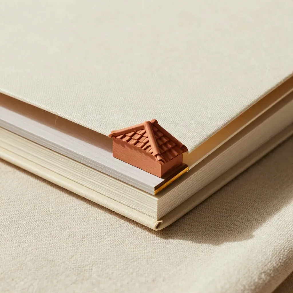 Macro of a solar quote review folder in linen with roof tile and pale wood strip