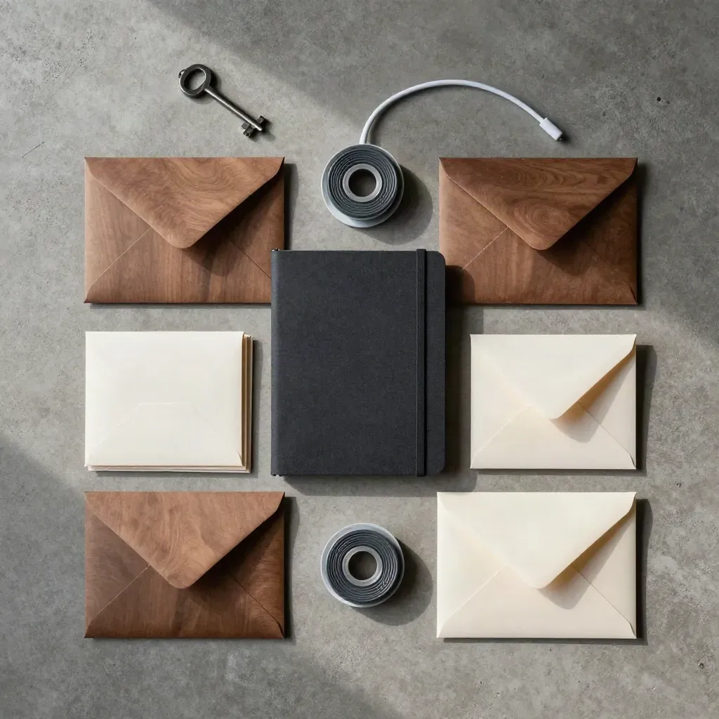 Overhead power kit with binder, envelopes and cable spools on concrete