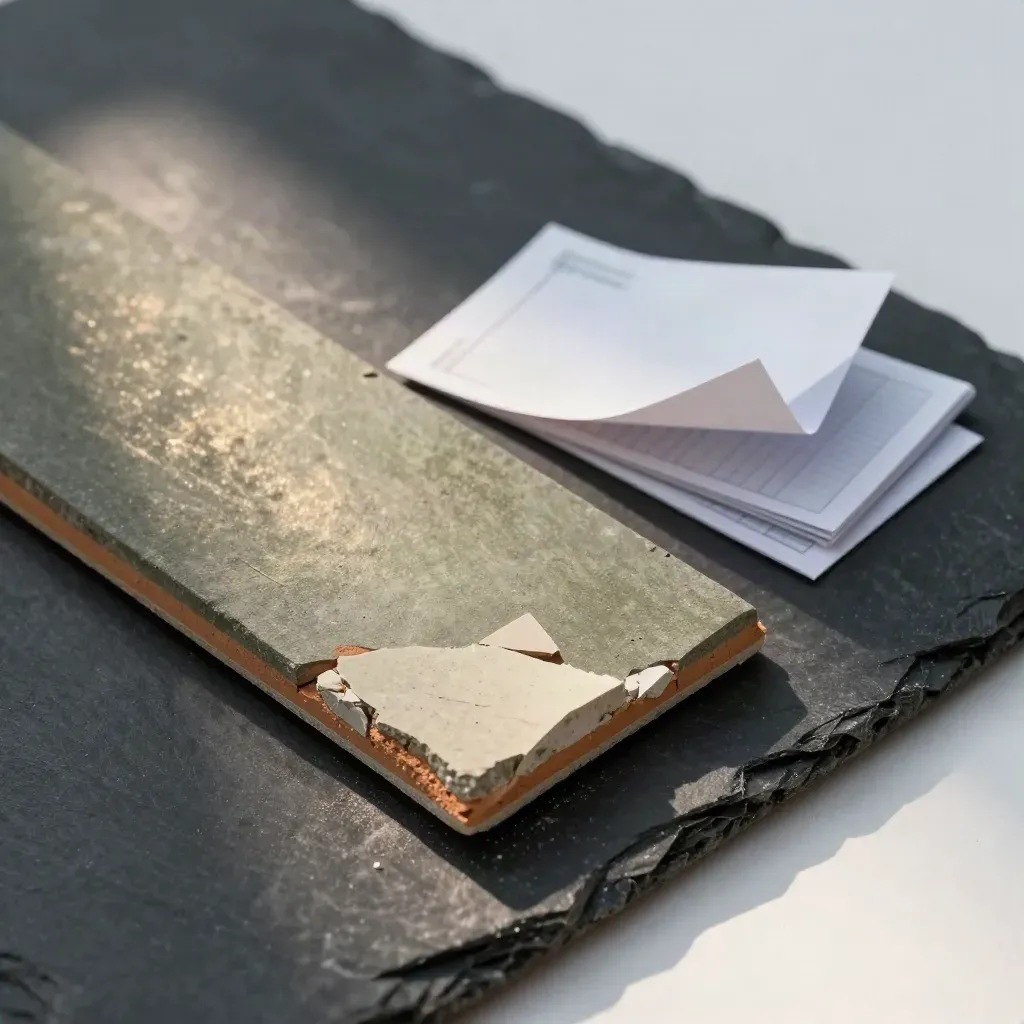 Solar roof check kit with slate sample and inspection cards in dramatic studio light