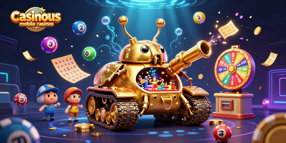 Engage with casinous mobile casinos using a dynamic 3D golden beetle tank and vibrant game elements.