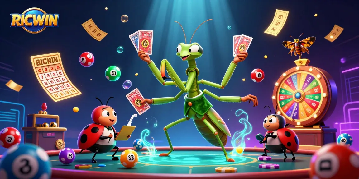 RICWIN embraces vibrant casino energy with a giant mantis and ladybug pit boss in dynamic play.
