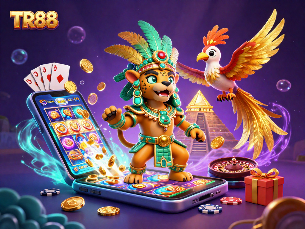 Spin and win at TR88 with exciting games featuring a Mayan jaguar priest and vibrant casino symbols.