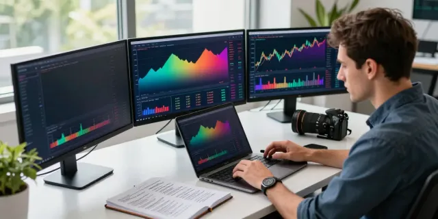 Trader reviewing cryptocurrency trends at their workspace with https://piteas.trade showing vibrant analytics.