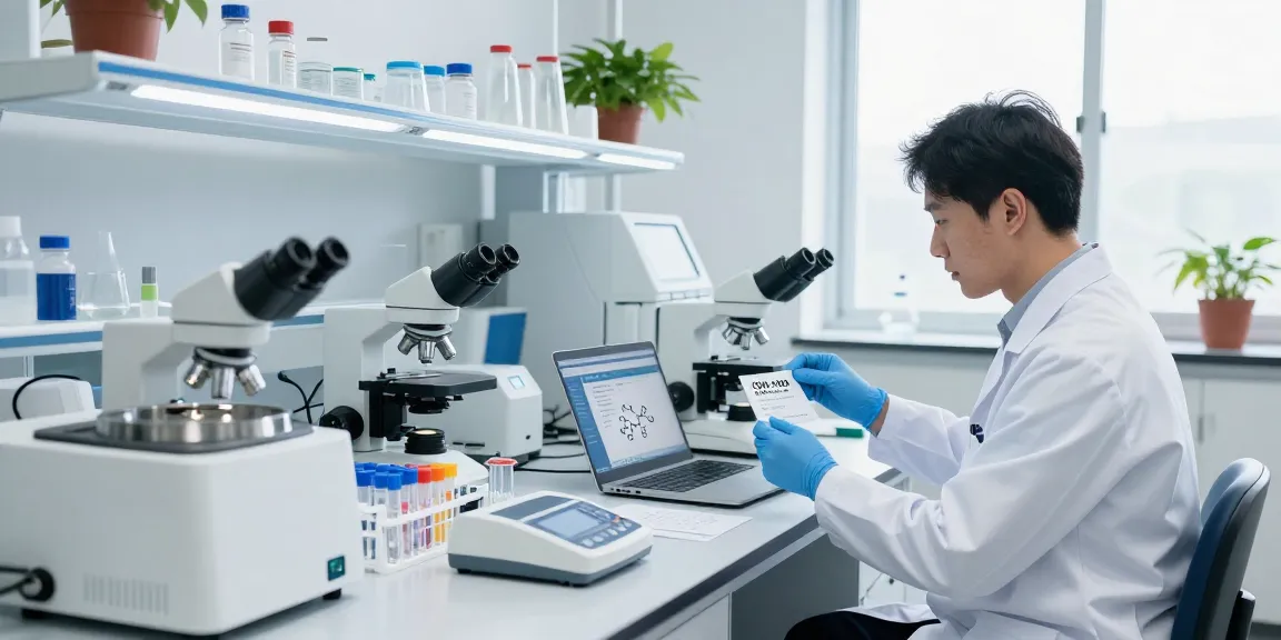 Scientist examining COA-verified peptides in a high-tech laboratory, showcasing modern health research.