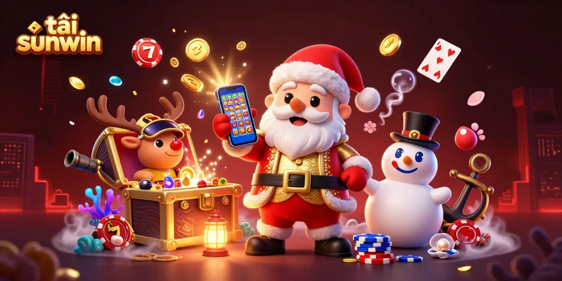 Engage with tải sunwin as Santa and friends celebrate jackpots in a vibrant casino scene.
